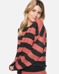 Drop Shoulders Sweater -Quality Apparel Shop 3hsl0243 faded rose large stripe 3 v2