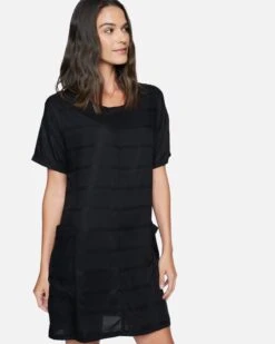 Boxy T-Shirt Dress -Quality Apparel Shop 3hwd0188 black textured stripe 3