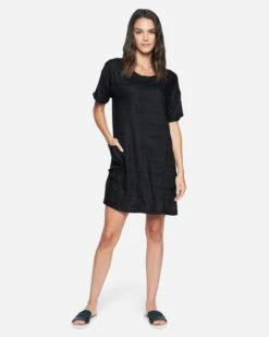 Boxy T-Shirt Dress -Quality Apparel Shop 3hwd0188 black textured stripe 4
