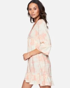 Bell Sleeve A-Line Dress -Quality Apparel Shop 3hwd0249 coral almond dreamy tie dye 3