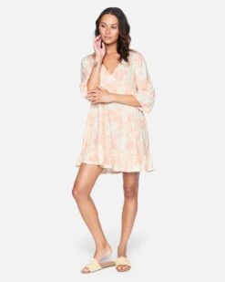 Bell Sleeve A-Line Dress -Quality Apparel Shop 3hwd0249 coral almond dreamy tie dye 4