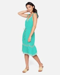 Peasant Midi Dress -Quality Apparel Shop 3hwd0531 green blue 3