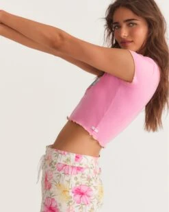 LoveShackFancy X Hurley - Reese Baby Rib Tee -Quality Apparel Shop 3hwks0718 begonia pink 4