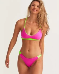 LoveShackFancy X Hurley - Max Solid Blocked Bow Moderate Bikini Bottom -Quality Apparel Shop HLSFB104 MAGENTANEONLIME 4