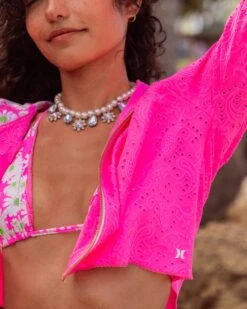 LoveShackFancy X Hurley - Eyelet Paisley Zip Up Hoodie -Quality Apparel Shop HLSFC106 COTTONCANDY 3