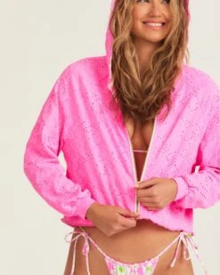 LoveShackFancy X Hurley - Eyelet Paisley Zip Up Hoodie -Quality Apparel Shop HLSFC106 COTTONCANDY 5