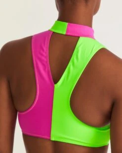 LoveShackFancy X Hurley - Max Solid Blocked High Neck Bikini Top -Quality Apparel Shop HLSFT105 MAGENTANEONLIME 1HLSFT105 MAGENTANEONLIME 8