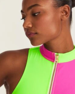 LoveShackFancy X Hurley - Max Solid Blocked High Neck Bikini Top -Quality Apparel Shop HLSFT105 MAGENTANEONLIME 6