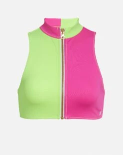 LoveShackFancy X Hurley - Max Solid Blocked High Neck Bikini Top -Quality Apparel Shop HLSFT105 MAGENTA NEON LIME 1