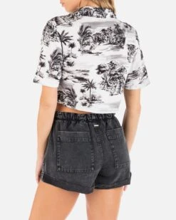 BEACH WALK CROP CAMP SHIRT 8 BEACH WALK CROP CAMP SHIRT -Quality Apparel Shop HU022W3 BLACK 2