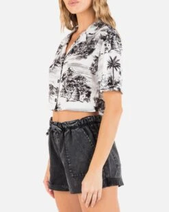 BEACH WALK CROP CAMP SHIRT 9 BEACH WALK CROP CAMP SHIRT -Quality Apparel Shop HU022W3 BLACK 3