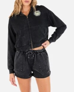 SUNSHINE SMILEY ZIP-UP HOODIE -Quality Apparel Shop HU043F3 BLACK 1