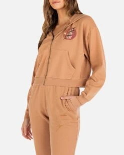 Surf Queen Hailey Crop Zip Up Hoodie -Quality Apparel Shop HU086F3 TAN 03