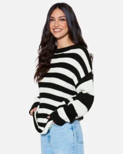 ESSENTIAL SERENA STRIPE SWEATER -Quality Apparel Shop dz23f071 black cream 3 ac0ba53c 31ee 4394 bf77 3dbe6740a9f4