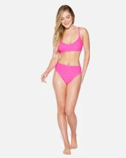 Terry Pop Moderate High Waist Bottom -Quality Apparel Shop hb1290 electric pink 4
