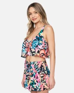 Floral Pop Knot Front Swing Tank -Quality Apparel Shop hc0109 floral pop black multi 3