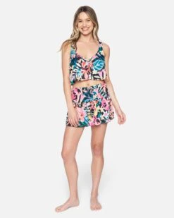 Floral Pop Knot Front Swing Tank -Quality Apparel Shop hc0109 floral pop black multi 4
