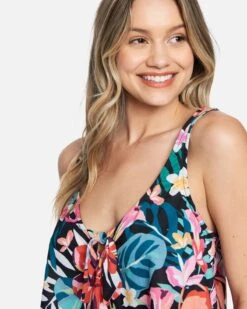 Floral Pop Knot Front Swing Tank -Quality Apparel Shop hc0109 floral pop black multi 5