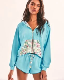 LSF X Hurley - Hawaiian Hibiscus Terry Zip Up Hoodie -Quality Apparel Shop hlsfc001 aqua 3
