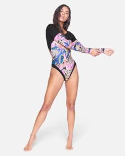 Palm Paradise Long Slv Bodysuit -Quality Apparel Shop ho1001 black 4