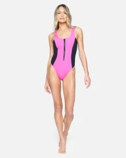 Malibu Zip Front Moderate One Piece -Quality Apparel Shop ho1077 hot watermelon 4