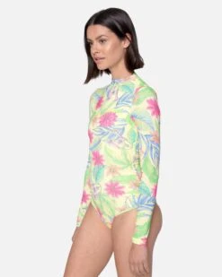 Bloom Wash Zip Back Cheeky Surfsuit -Quality Apparel Shop ho1118 natural print 3