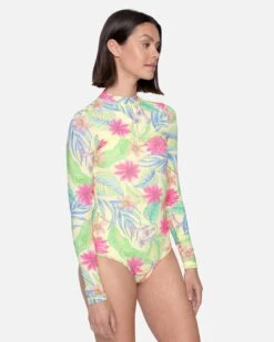 Bloom Wash Zip Back Cheeky Surfsuit -Quality Apparel Shop ho1118 natural print 4