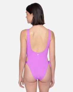 Solid Reversible Tie Side Cheeky One Piece 8 Solid Reversible Tie Side Cheeky One Piece -Quality Apparel Shop ho1124 violet electric pink 3