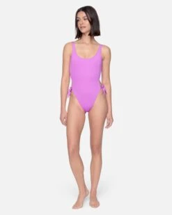 Solid Reversible Tie Side Cheeky One Piece 9 Solid Reversible Tie Side Cheeky One Piece -Quality Apparel Shop ho1124 violet electric pink 4