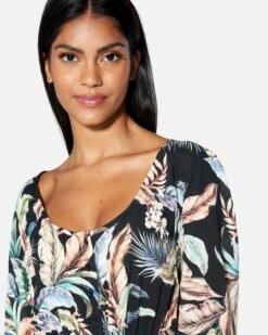 Wispy Leaves Scoop Mini Dress -Quality Apparel Shop hu053d3 black 4